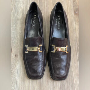 AMALFI ITALY Women's Shoes Snakeskin Slip-Ons Heel Blue  Sz 8.5S NWOT